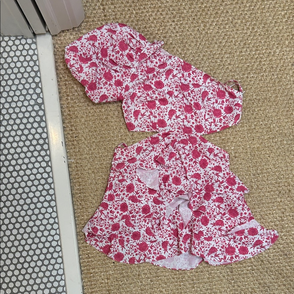 Floral Pink and White Open Back Mini Dress